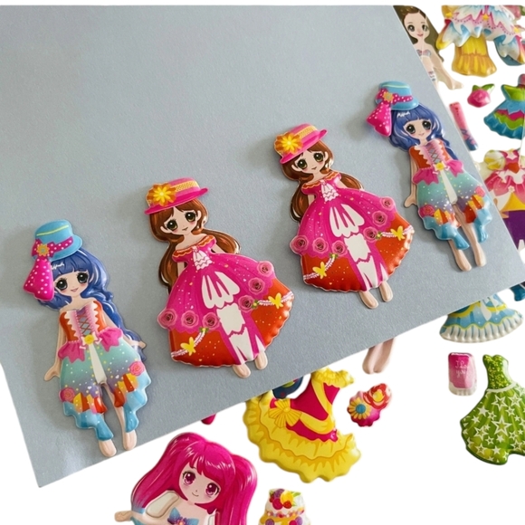 2 Packs 3D Cartoon Dress-Up Girl Puffy Stickers Adorable PVC Bubbles for Kids - Picture 6 of 15